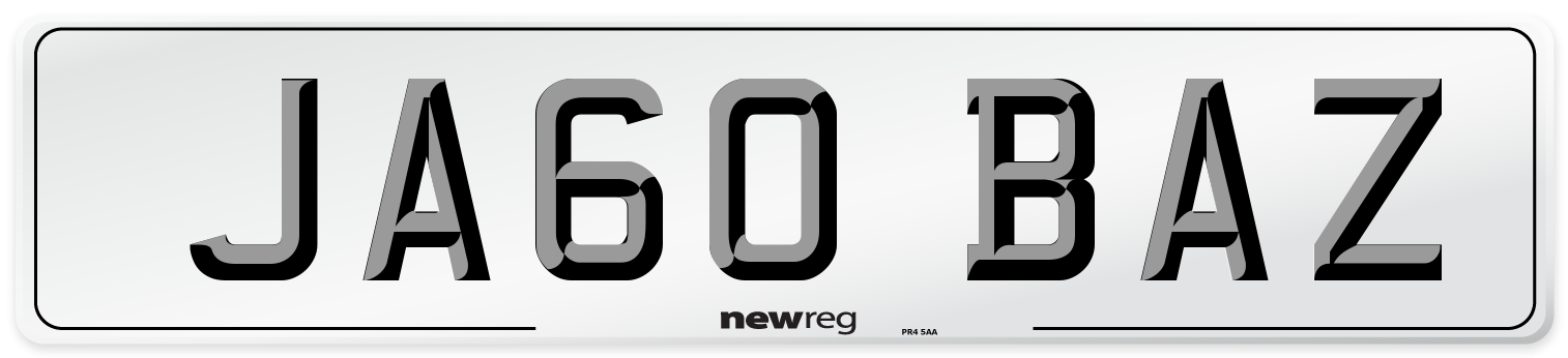 JA60 BAZ Number Plate from New Reg